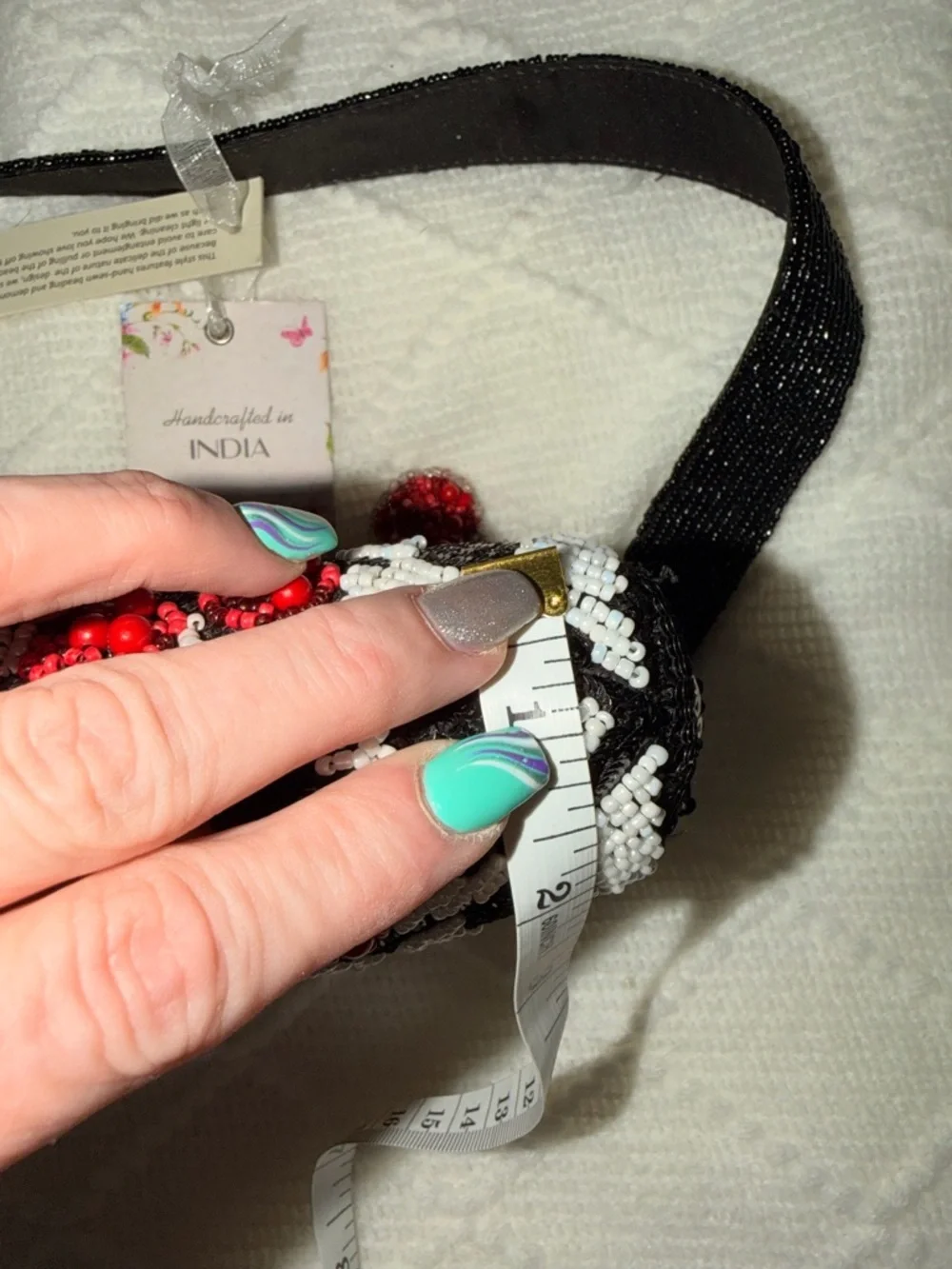 TikTok Famous Cherry Beaded Mini Bag Houndstooth Handmade in India NWT - Picture 12 of 12